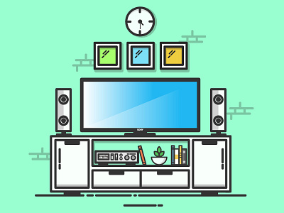 Tv Room art art work behance dribbble flat colours flat design flat design illustrations illustration interior design room tv tv room illustration