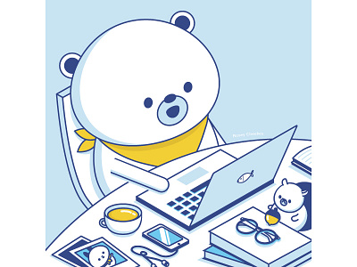 Mr Bear at Work bear blue character cute happy illustration minimalist squirrel vector