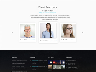 Testimonials business client flat homepage navigation portfolio resume stats support testimonial ui web