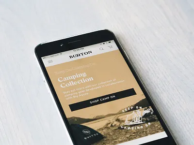 Burton Camp On Mobile Hero badge burton camping cta din eksell hero mobile typography