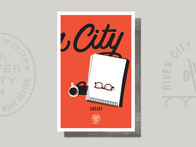 River City Poster 2 aerial branding coffee design desk emblem glasses icon illustration poster retro seal