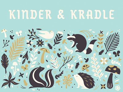 K&K Pattern #2 children cute fauna flora german hedgehog mushroom pattern raccoon skunk woodland