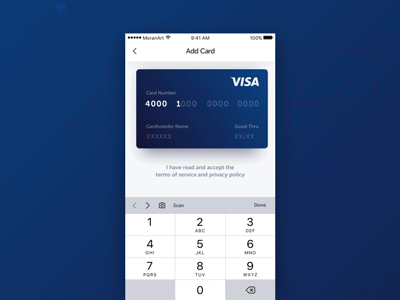 Add Card add animation app bank card interaction ios scan ui ux