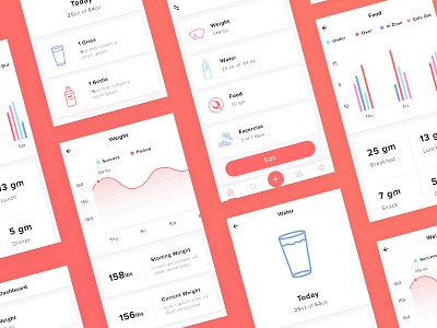 Diet App app chart diet excercise food glass health illustration ui ux water weight