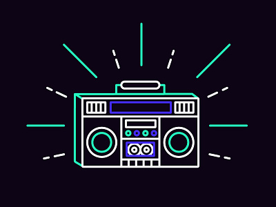 Boom-Boom Box beat boombox icon illustration line music play retro tunes