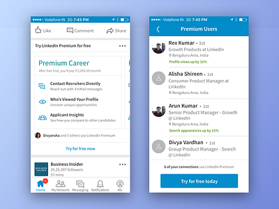 LinkedIn Premium Upsell Experiment ad growth hack idea inline ios jobs linkedin product design revenue ui ux