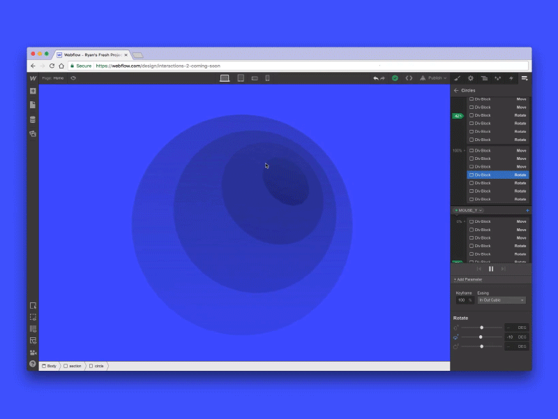 Playing around with Interactions 2.0 2.0 animation beta cant wait interactions its so cool webflow