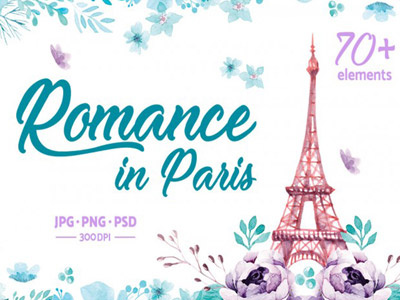 Romance in Paris Design Pack graphic design watercolor
