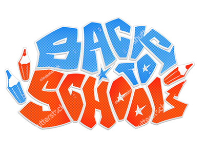 Back to School graffiti logo 1 september back to school cartoon dots education graffiti learning logo school symbol urban vector