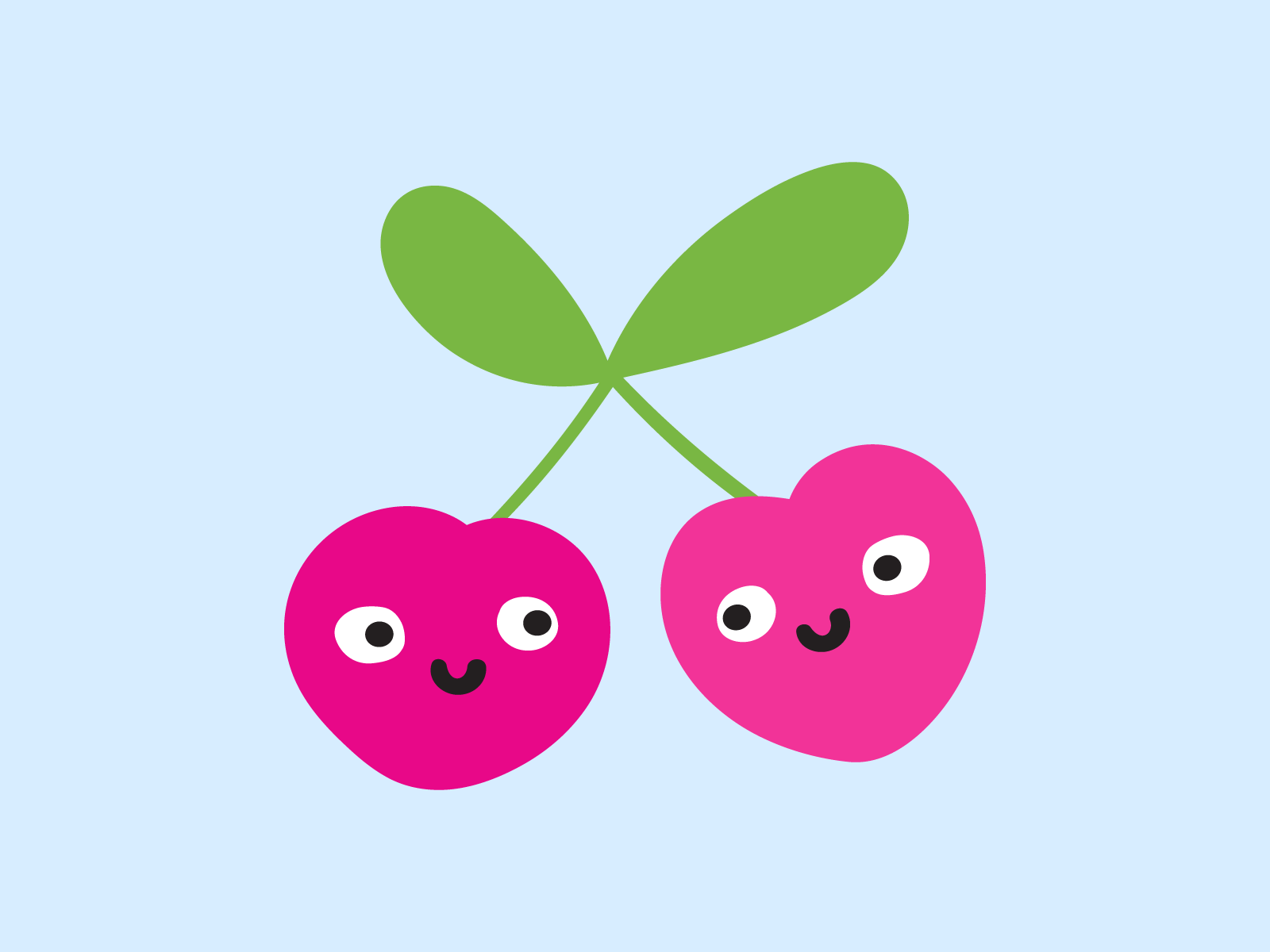 Cherries berry branding character cherry cute design emoji flat food fruit fun funny graphic design happy icon illustration little logo mark symbol