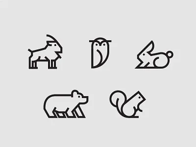 Animal Icons animals bear geometric goat hare icons owl pnw squirrel stroke