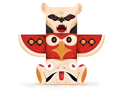 Triple Threat - Totem adobe cc bear bird design frog illustration illustrator photoshop texture totem