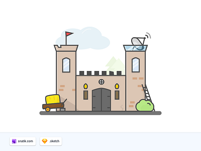 Castle with TV freebie illustration ui