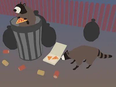 Trash Pandas 3d animal illustration lowpoly pizza raccoon racoon trash