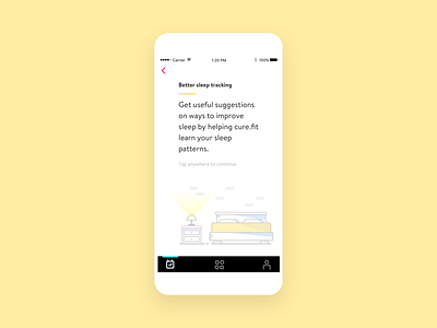 Sleep tracking screen - cure.fit app ai app bed clean flat geometric illustration ios machine learning minimal recommendation white