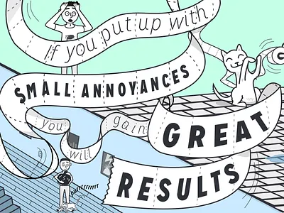 Small Annoyances, Great Results cat humanz illustration tile floor toilet paper typography