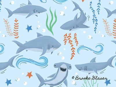 Sharks art childrens book childrens illustration illustration pattern sharks surface design surface pattern design