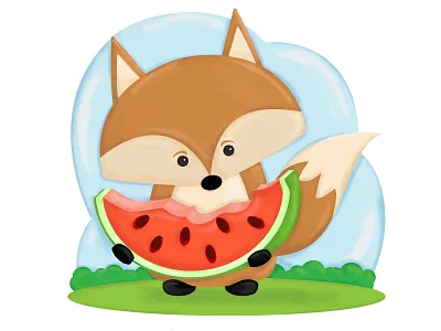 Fox eating watermelon characterdesign fox illustration watermelon