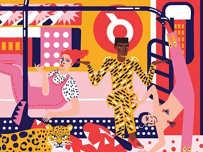 All aboard the Q train animal city dance fashion girl girl power illustration pink subway vogue