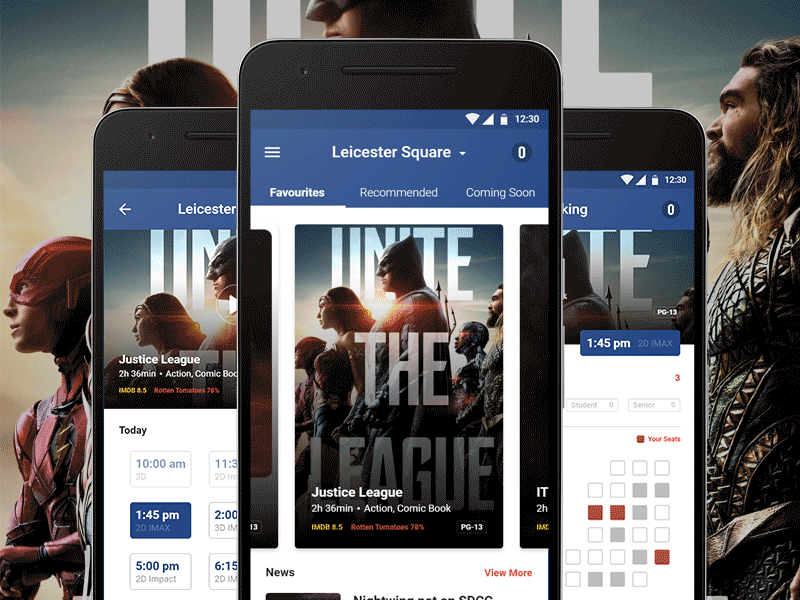 Cinema App Exploration app blue cinema movies odeon ui ux