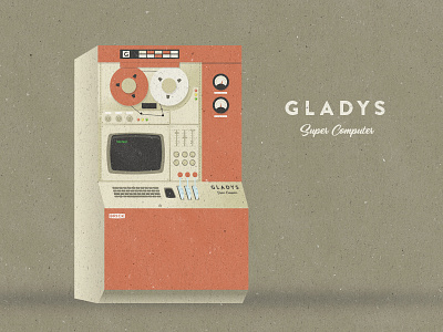 GLADYS 1960s calculator computer illustration illustrator powerful super computer technology vintage