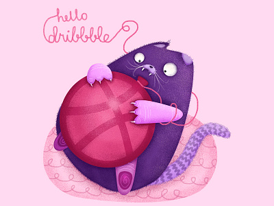 Hello Dribbble! balloon cat illustration mascot