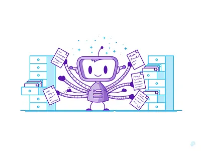 Organize icon illustration lineart monochrome organize papers robot shelfs
