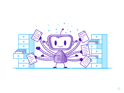 Organize icon illustration lineart monochrome organize papers robot shelfs