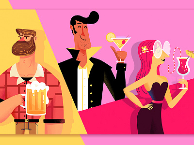 Drinks beer character drink editorial illustration magazine martini