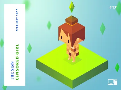 Year 2000 : Censored nudity challenge character game illustration isometric low poly sims