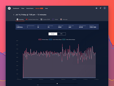 Real UI of the Restream Monitor analytics blocks charts data monitor restream screenshot stats ui