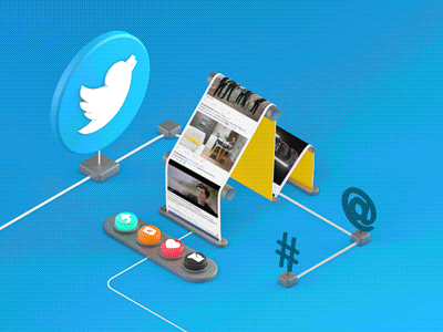 Twitter 3d feed like machine motion scroll share social network twitter ui