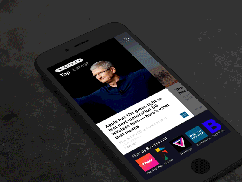 NewsDeck Stories Feed app cards dark gif interaction ios news ui ux