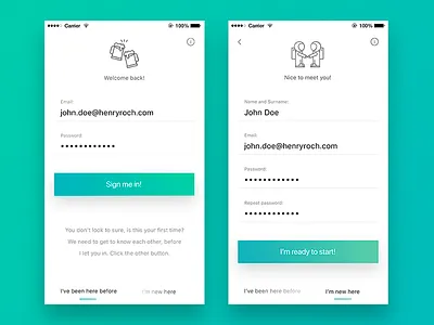 Minimalistic Login/Register app gradient login minimalistic mobile register semi flat storytelling ui ux