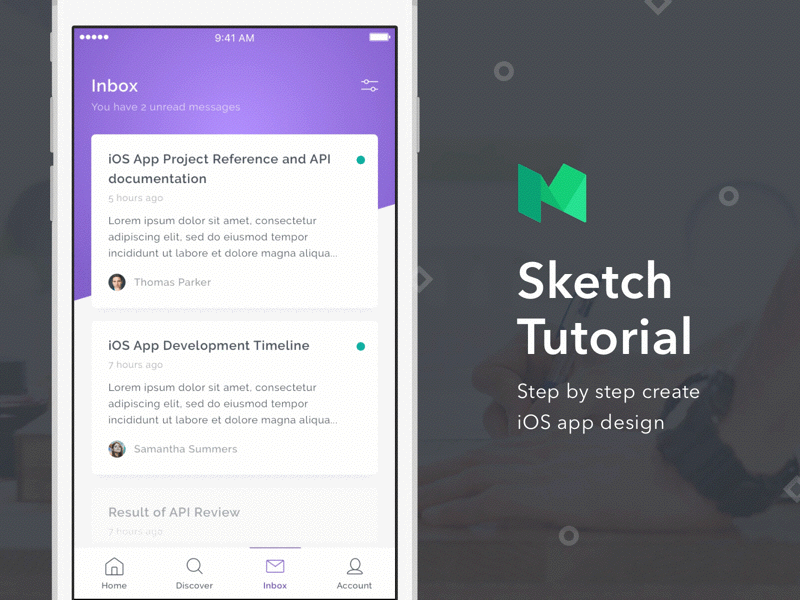 Sketch Tutorial - Step by step create iOS app design app article card clean design inbox ios list medium shadow tutorial