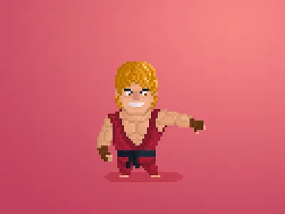 Pixel Little Guys & Gals 64: Street Fighter Ken 8bit 90s anime character flat game ken logo pixel retro street fighter