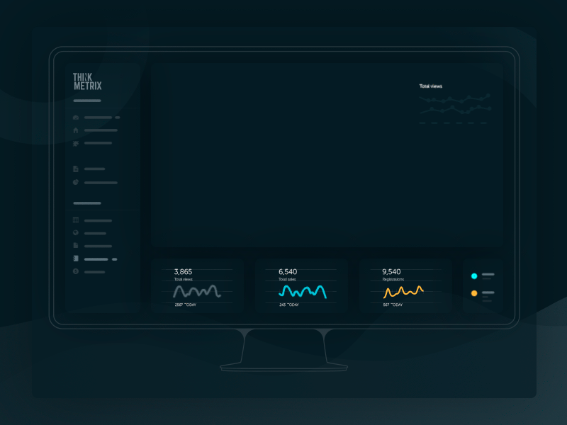 Think Metrix Dashboard analytics black blue dark dashboard orange ui ux wireframe