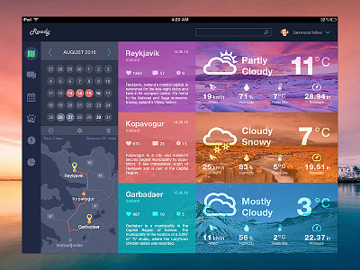 Roady app chart dashboard desktop statistics travel ui weather