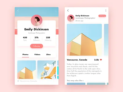 User Profile canada daily follow instagram interface photography pink profile ui user ux