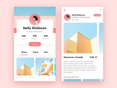 User Profile canada daily follow instagram interface photography pink profile ui user ux