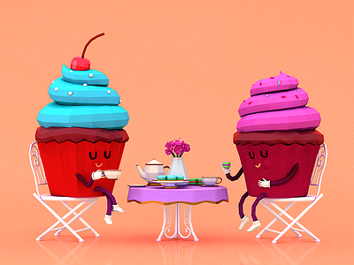 Cupcakes Tea Time 3d art art cupcakes illustration low poly render sivan baron tea