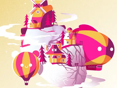 Heart Island balloon bluqube creative anarchy cute illustration island