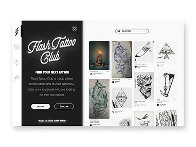 Flash Tattoo Club black bw ink instagram interface photo tattoo ui ux