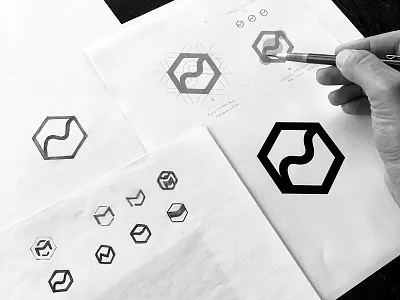 Magently logomark design process e commerce education hexagon learning logo logo design logo design process m