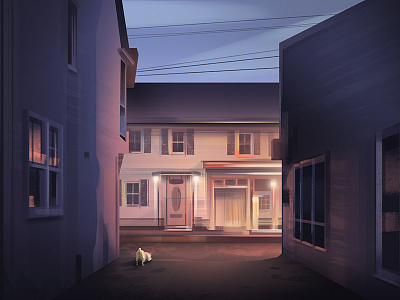 Finding Home background background design character design environment environment design illustration light pug puppy