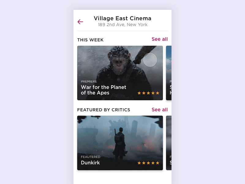 Movie Theatre App Interactions android animation interactions ios live typing movie movie theatre principle ui ux