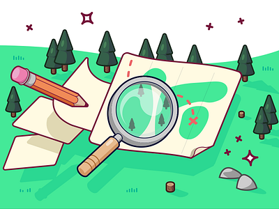MySkillCamp #7 find fir forest glass magnifying map pebble pen search tree