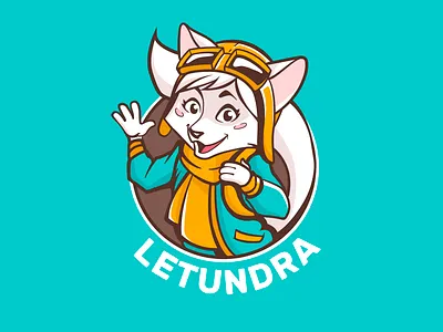 Letundra aircraft animan aviator character design fly fox green logo pilot plane polar fox