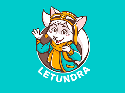 Letundra aircraft animan aviator character design fly fox green logo pilot plane polar fox