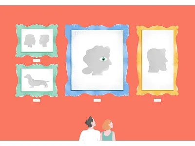 Museum art eye faces frames illustration museum people watching